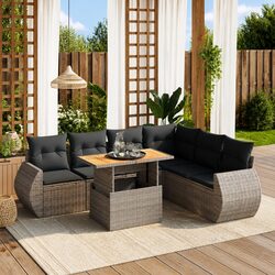 7-Piece Grey Poly Rattan Garden Sofa Set with Cushions