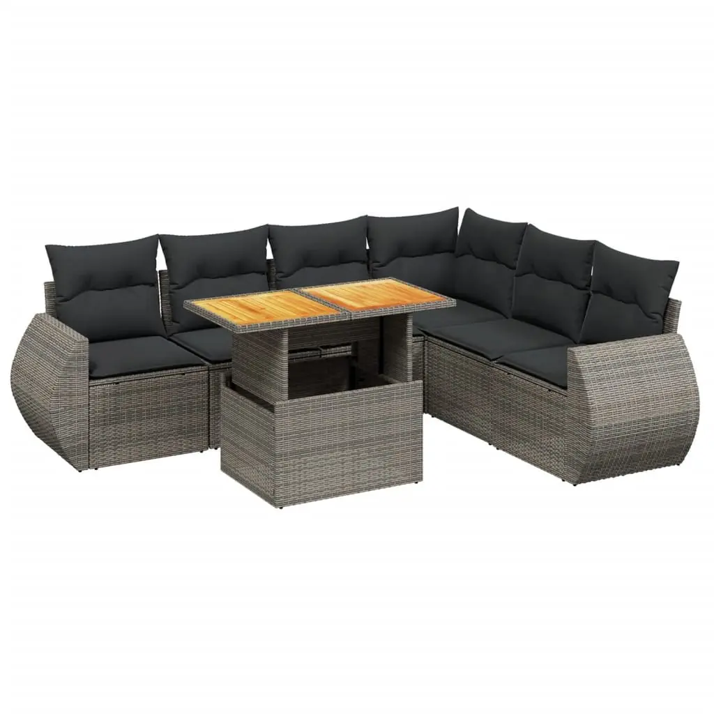 7 Piece Garden Sofa Set PE Rattan Grey Outdoor Patio Furniture with Cushions