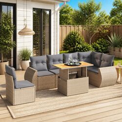 Beige 7 Piece Garden Sofa Set for Outdoor Living