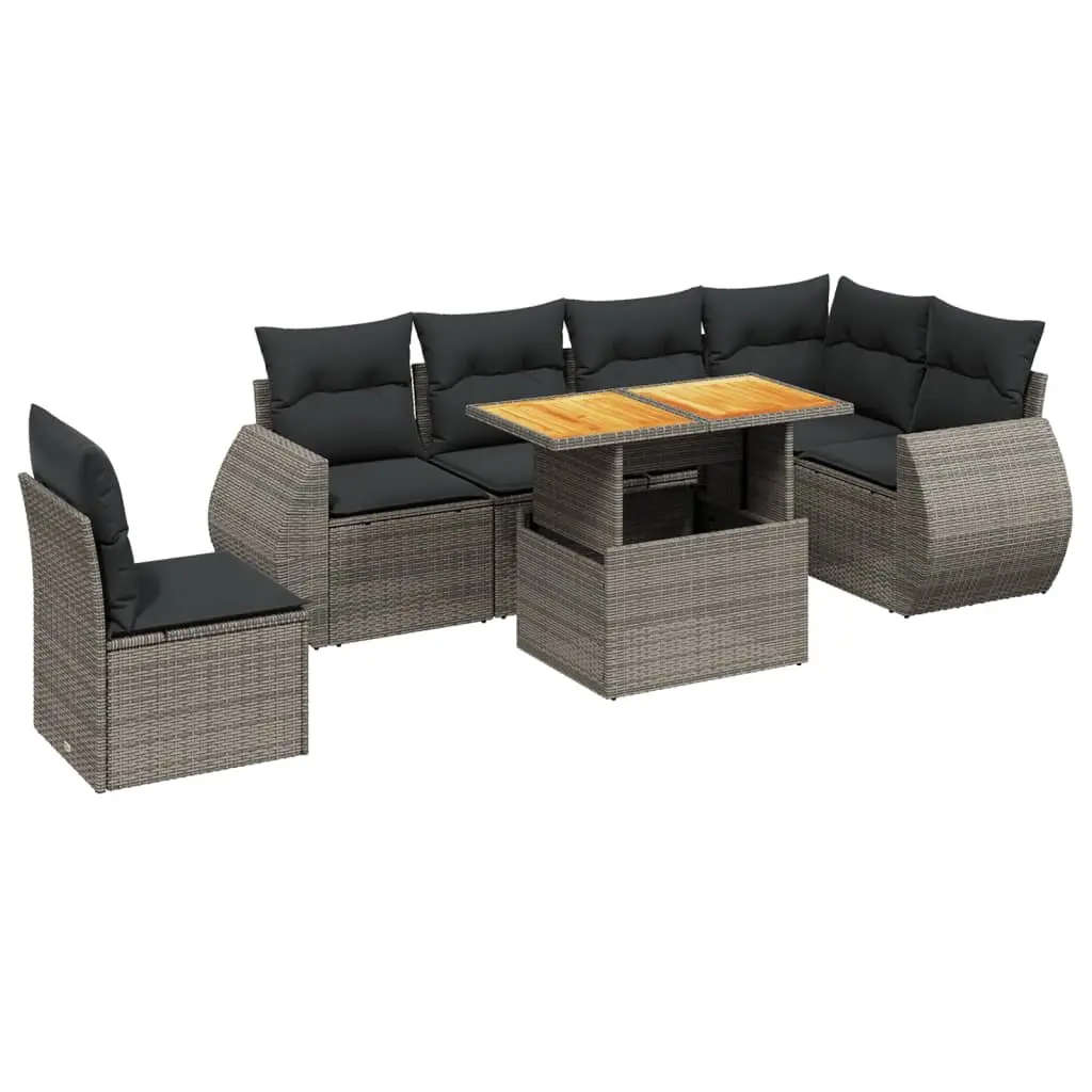 7 Piece Garden Sofa Set PE Rattan Grey Outdoor Furniture with Cushions