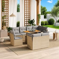 Durable 9 Piece Garden Sofa Set with Cushions in Beige