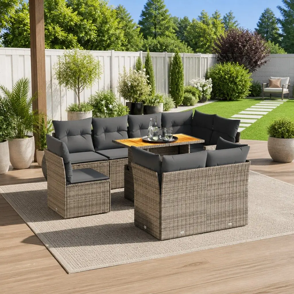 9 Piece Modular Garden Sofa Set in Grey Poly Rattan