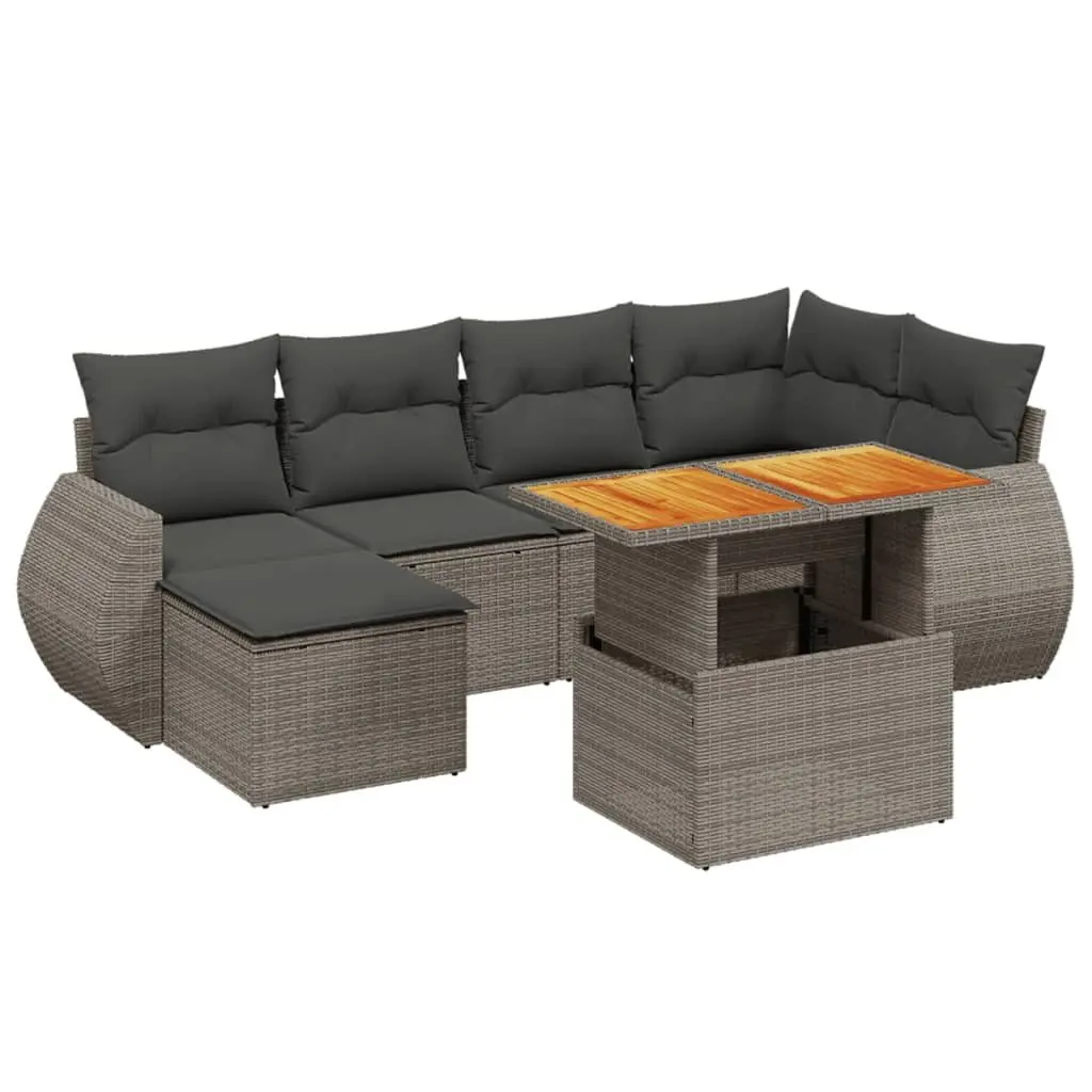7 Piece Garden Sofa Set PE Rattan Adjustable Table Grey Outdoor Furniture