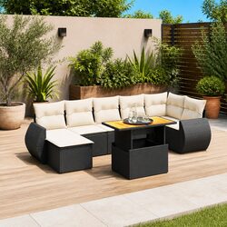 8-Piece Garden Sofa Set with Cushions – Black Outdoor Furniture