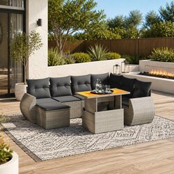Durable Grey Poly Rattan 8 Piece Garden Sofa Set