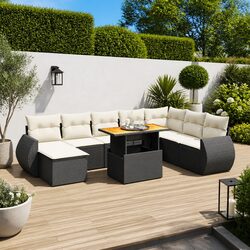 Sturdy 9-Piece Black Poly Rattan Garden Sofa Set
