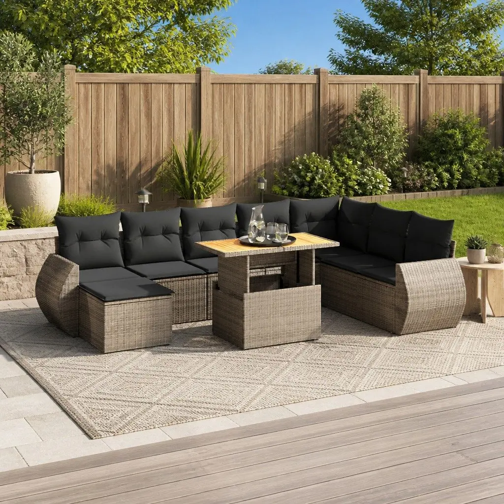 Garden Sofa Set PE Rattan 9 Piece Outdoor Patio Furniture Grey Modular