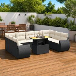 Durable 10 Piece Garden Sofa Set in Black Poly Rattan