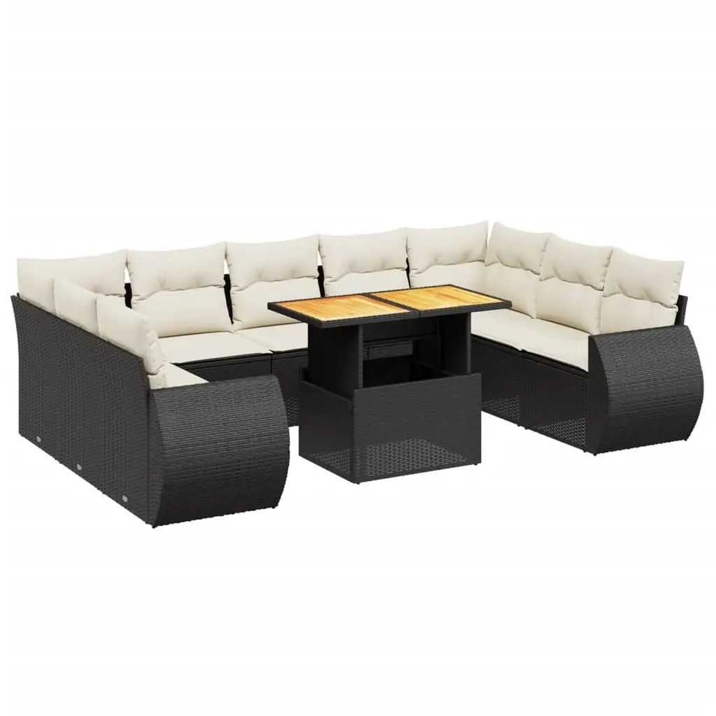 10 Piece Garden Sofa Set PE Rattan Black Outdoor Patio Furniture with Cushions