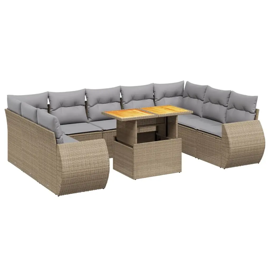 Garden Sofa Set PE Rattan 10 Piece Outdoor Furniture Beige Modular Patio