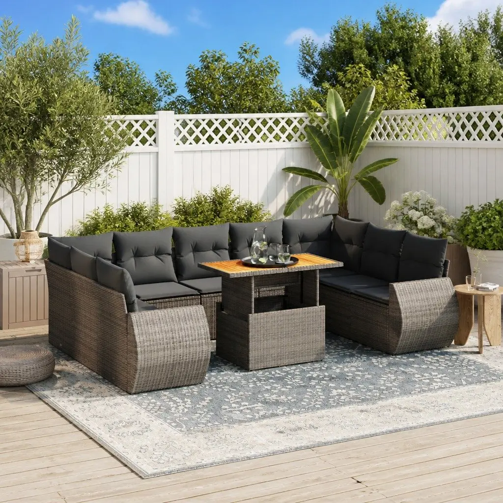 Garden Sofa Set PE Rattan 10 Piece Outdoor Furniture Grey Modular