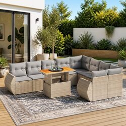 10-Piece Outdoor Garden Sofa Set with Cushions - Beige