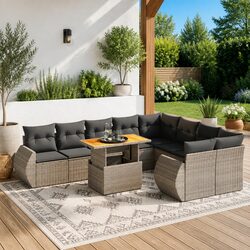 Premium 10-Piece Grey Poly Rattan Garden Sofa Set