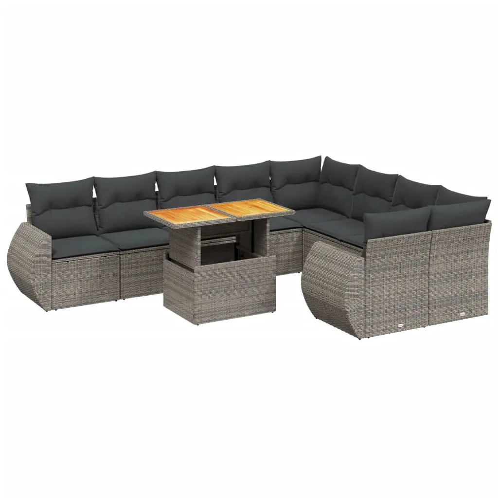 10-Piece Grey Poly Rattan Garden Sofa Set