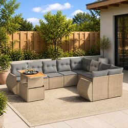 10-Piece Outdoor Garden Sofa Set in Beige Poly Rattan