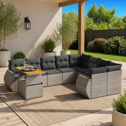 10 Piece Outdoor Garden Sofa Set in Grey Poly Rattan