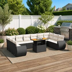 11-Piece Modular Garden Sofa Set with Cushions - Black