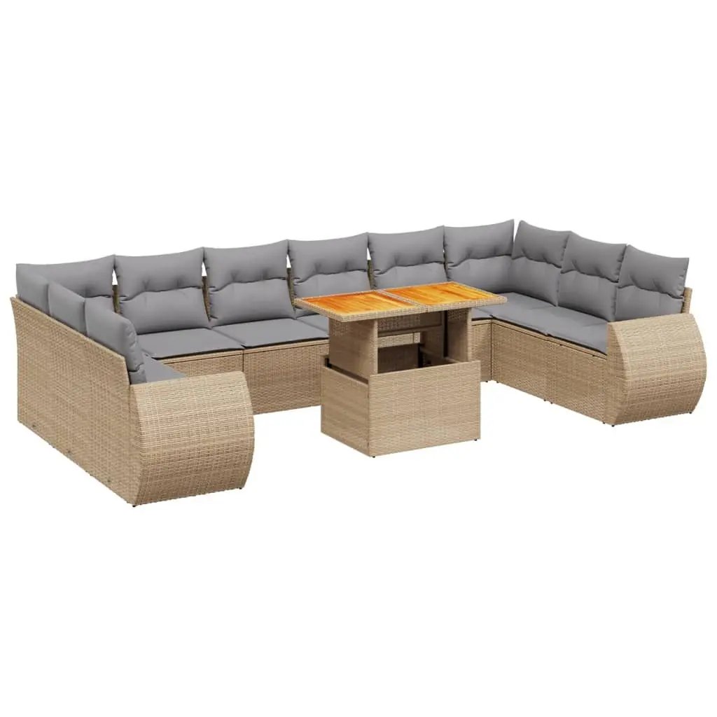Beige Poly Rattan 11 Piece Garden Sofa Set