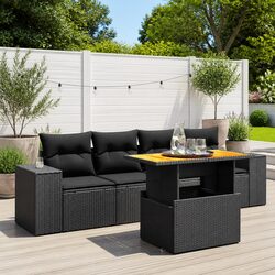 Premium 5 Piece Black Poly Rattan Garden Sofa Set