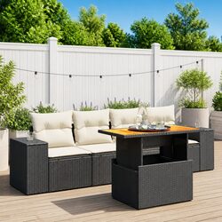 Premium Black Poly Rattan 5-Piece Outdoor Sofa Set