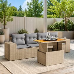 Durable 5 Piece Garden Sofa Set with Cushions in Beige