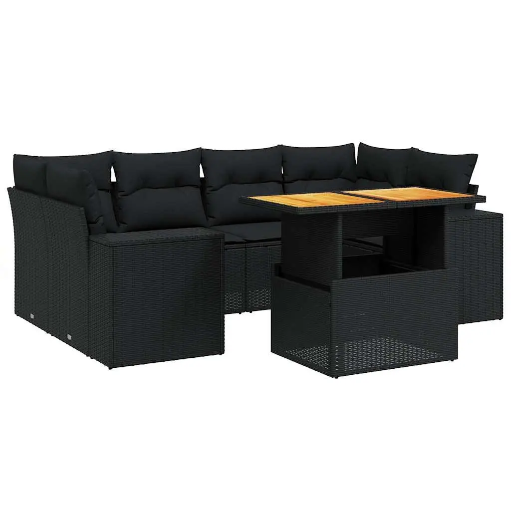 Garden Sofa Set PE Rattan 7 Piece Outdoor Furniture with Cushions Black