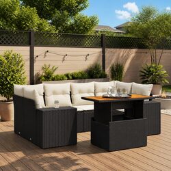 Premium 7 Piece Outdoor Garden Sofa Set in Black Rattan