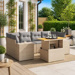 Beige 7-Piece Outdoor Garden Sofa Set with Adjustable Table