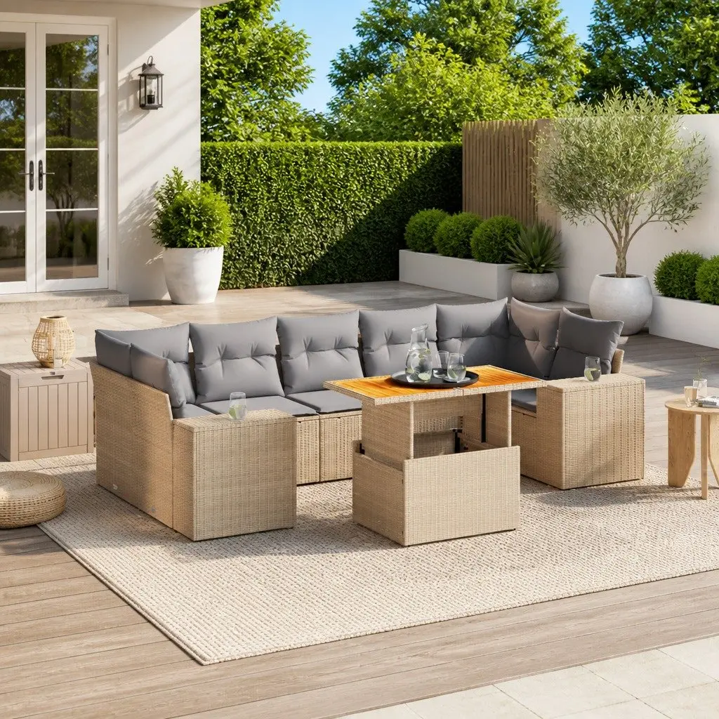 Outdoor Garden Sofa Set PE Rattan 8 Piece Beige Patio Furniture with Cushions