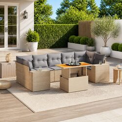 Beige Poly Rattan Outdoor Sofa Set 8 Piece with Cushions