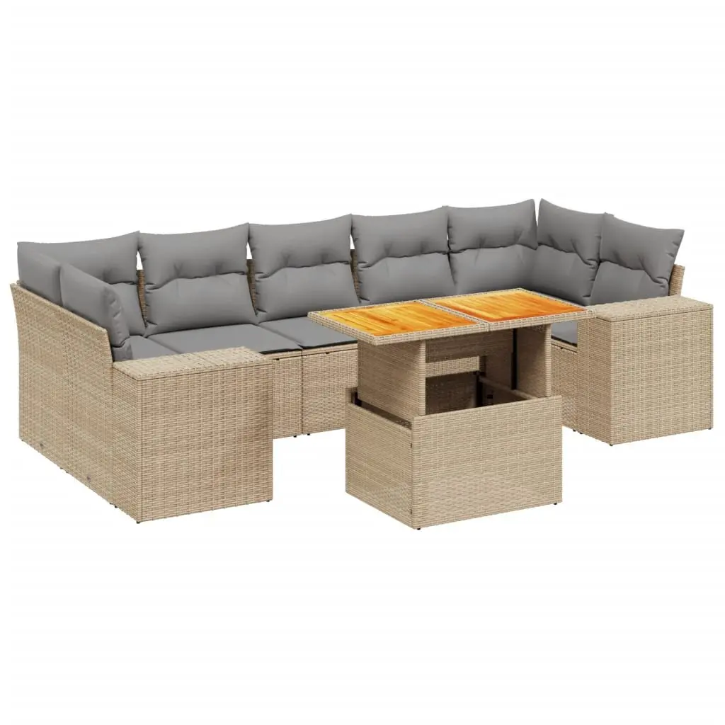 Outdoor Garden Sofa Set PE Rattan 8 Piece Beige Patio Furniture with Cushions