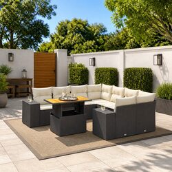 Premium 9-Piece Black PE Rattan Garden Sofa Set