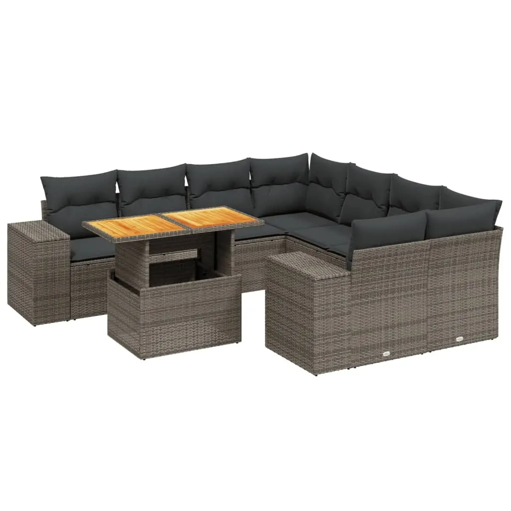 Garden Sofa Set PE Rattan 9 Piece Outdoor Furniture Grey with Cushions