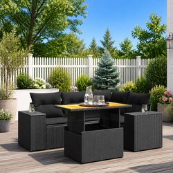 5 Piece Cushioned Patio Lounge Set in Black Rattan