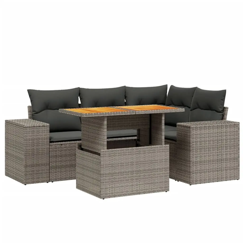5 Piece Garden Sofa Set PE Rattan Adjustable Dining Table Grey