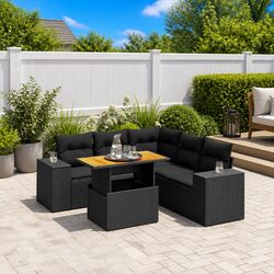 6 Piece Modular Black Poly Rattan Garden Sofa Set