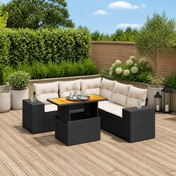 6-Piece Black Poly Rattan Garden Sofa Set for Outdoors