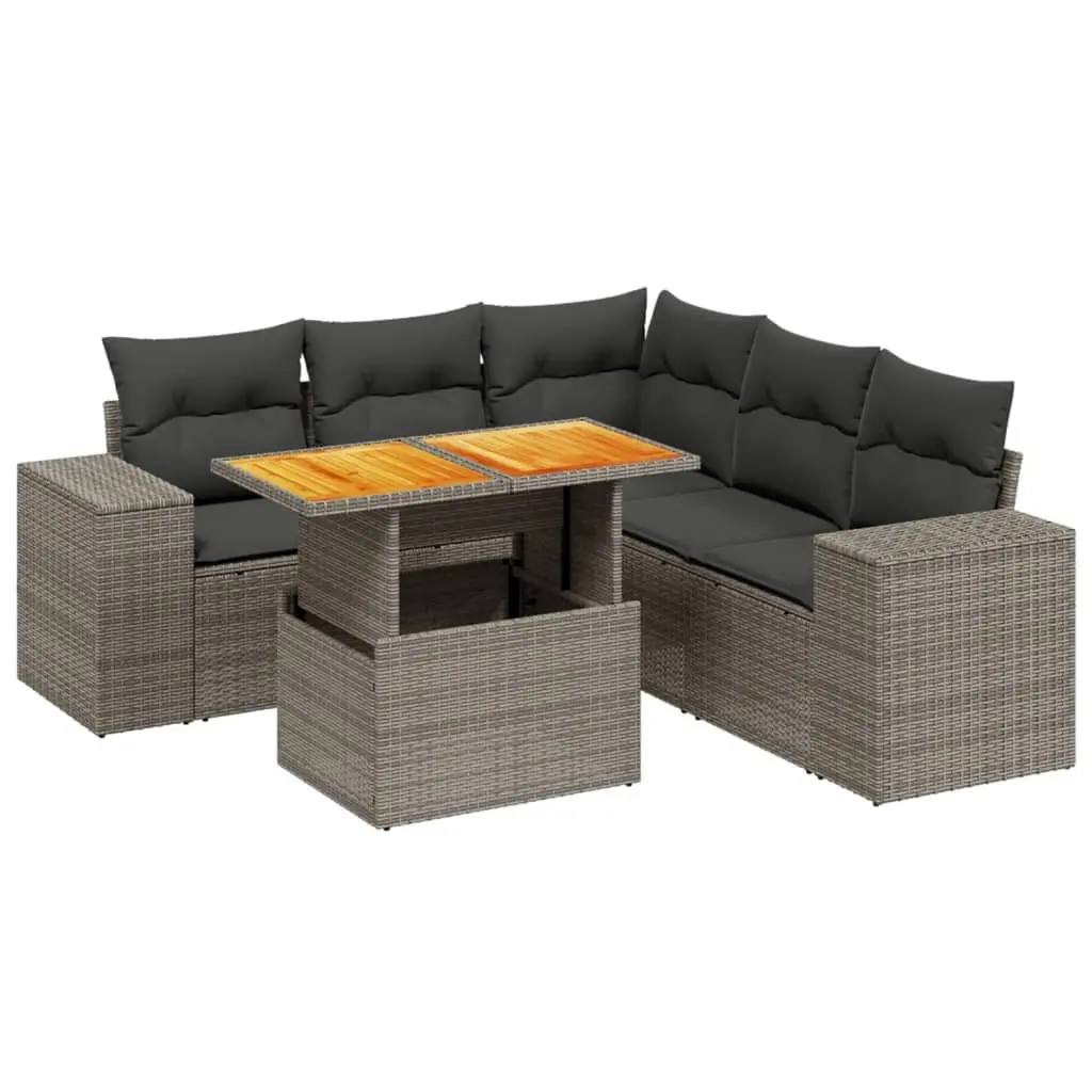Garden Sofa Set 6 Piece Outdoor Furniture with Cushions Grey Poly Rattan Modular