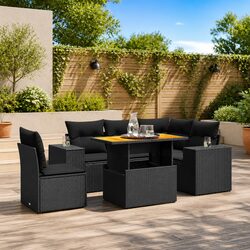 Durable 6 Piece Black Poly Rattan Garden Sofa Set