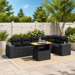 Premium 7 Piece Black Poly Rattan Garden Sofa Set