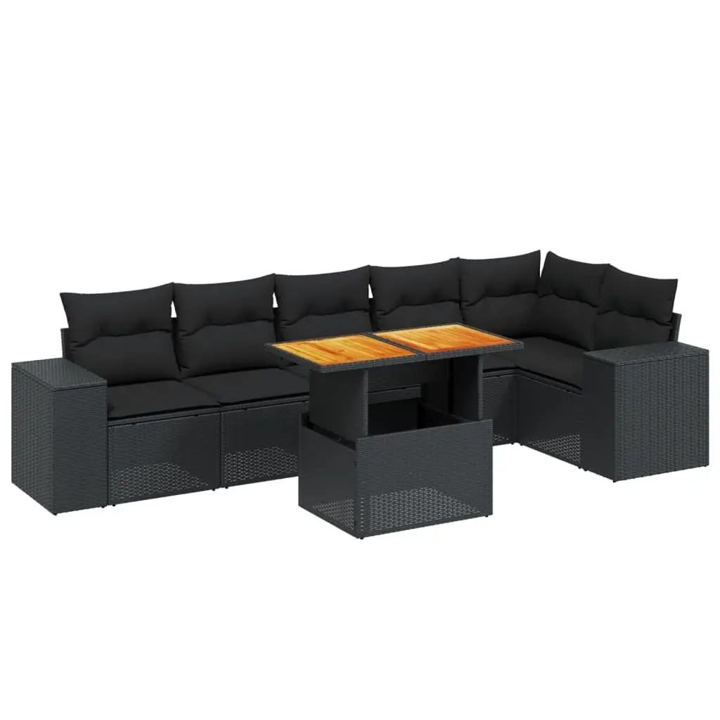 7 Piece Black Poly Rattan Garden Sofa Set