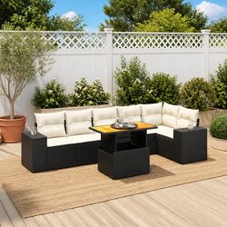 High-Quality 7 Piece Black Poly Rattan Sofa Set