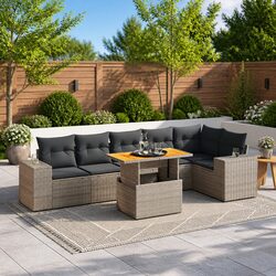 Stylish 7 Piece Grey Poly Rattan Garden Sofa Set