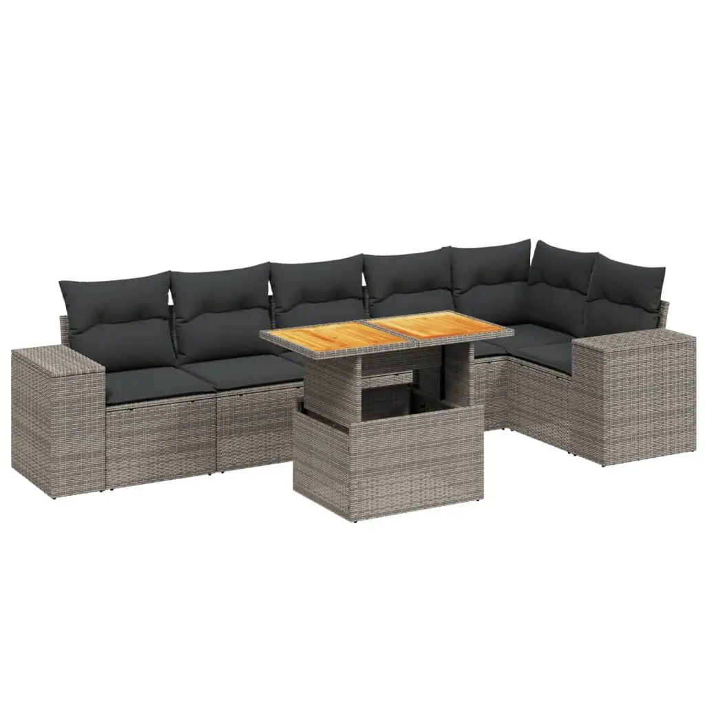 7 Piece Grey Poly Rattan Garden Sofa Set