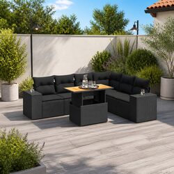 Black Poly Rattan 7 Piece Garden Sofa Set with Cushions