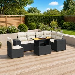 7-Piece Black Outdoor Sofa Set with Cushions