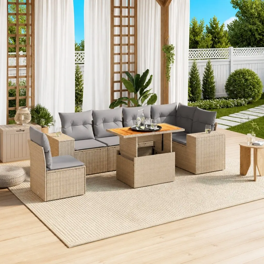 Beige 7 Piece Garden Sofa Set for Outdoor Spaces