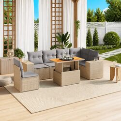 Beige 7 Piece Garden Sofa Set for Outdoor Spaces