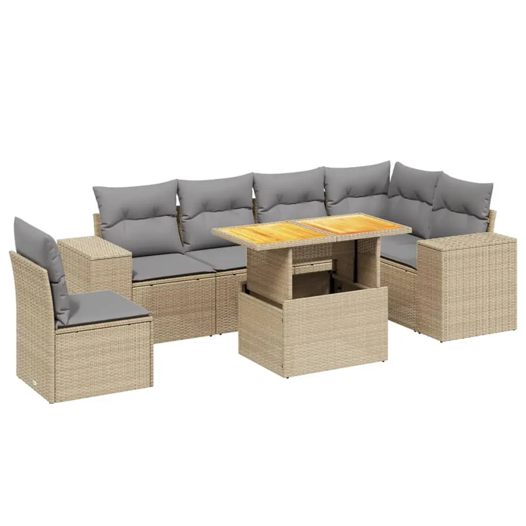 Beige 7 Piece Garden Sofa Set for Outdoor Spaces