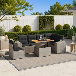 Durable 7 Piece Grey Rattan Garden Sofa Set for Outdoors